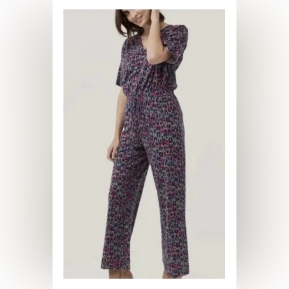 Pact Revive Deep V Jumpsuit in Multicolor Animal Print sz S
